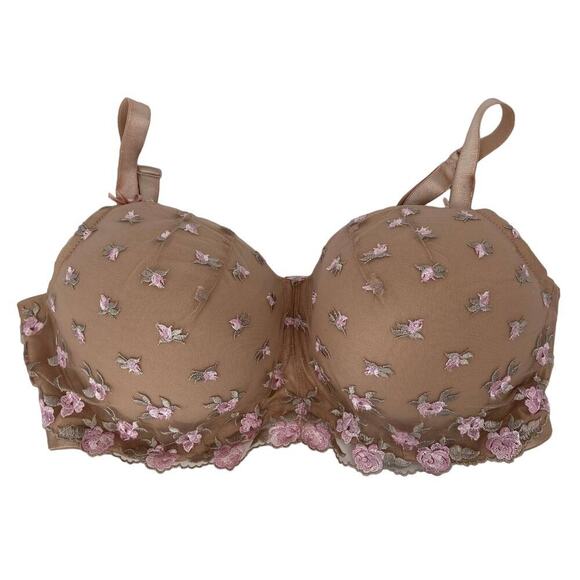 Serenada Underwire Bra Size 42DDD Beige Pink Embroidered Floral Overlay - Picture 1 of 8